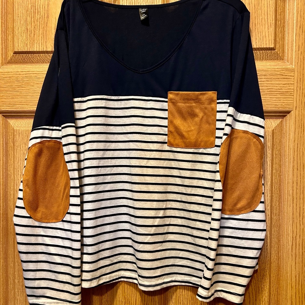 SHEIN Blue,White,Gold Striped Top